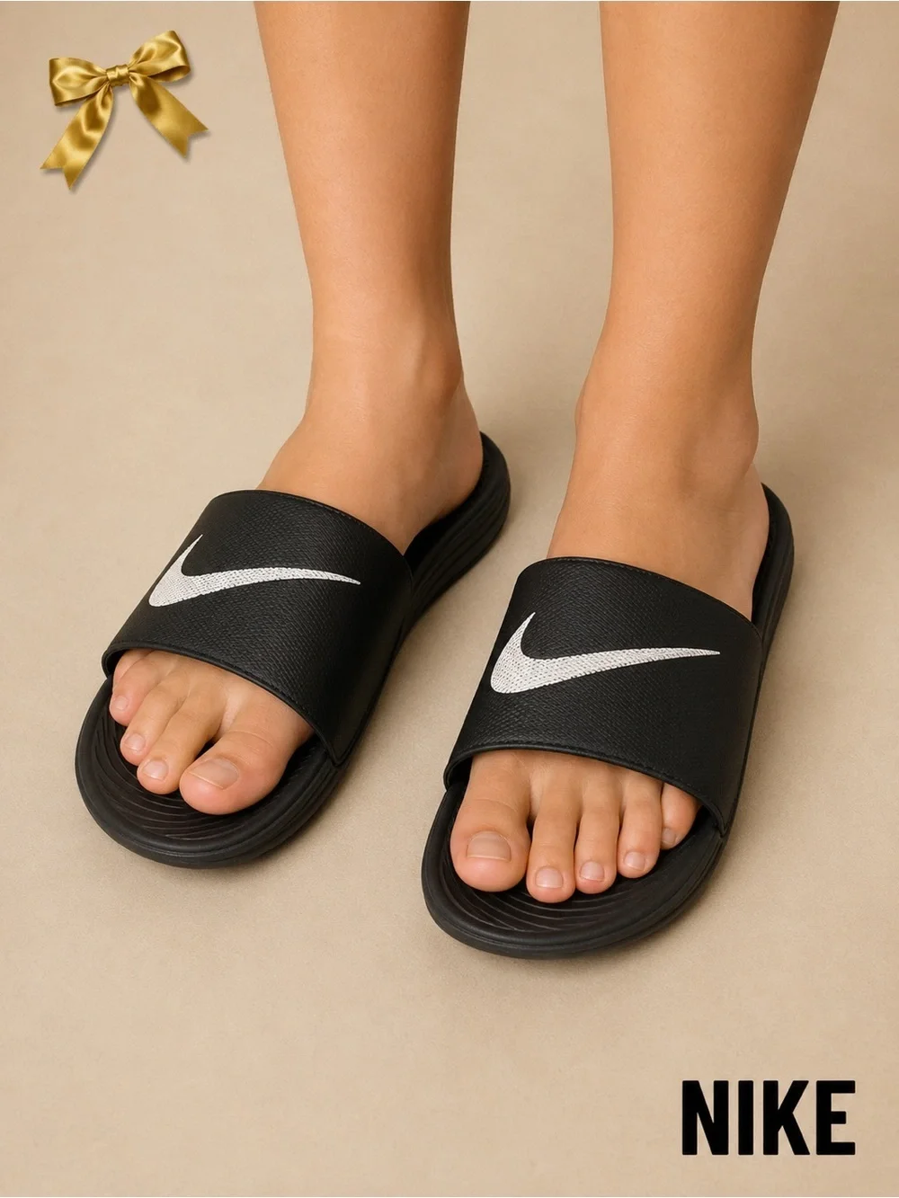 Nike Slides Iridescent Black Flip Flops Size 6Y 819352-001